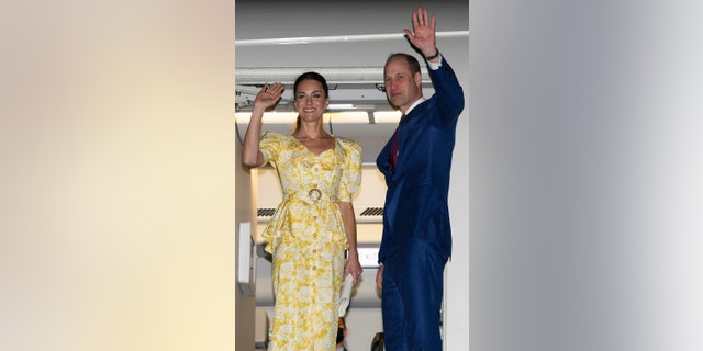 Prince William, Duke of Cambridge and Catherine, Duchess of Cambridge attend a departure ceremony at Lynden Pindling International Airport on March 26, 2022, in Nassau, Bahamas, at the end of their eight-day tour. 