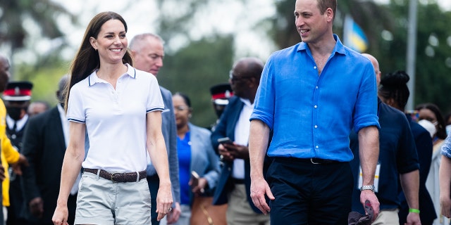 Prince William, Duke of Cambridge and Catherine, Duchess of Cambridge during The Bahamas Platinum Jubilee Sailing Regatta at Montagu Bay on March 25, 2022, in Nassau, Bahamas.