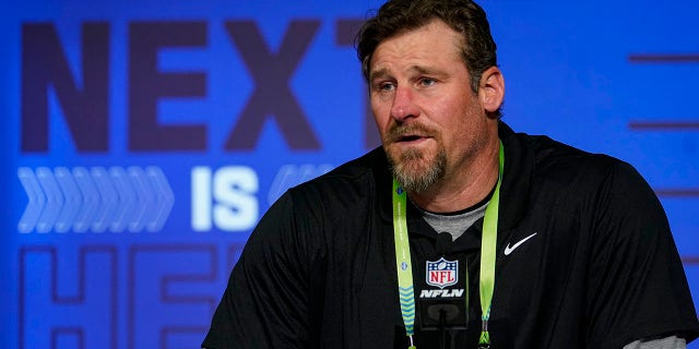 Detroit Lions head coach Dan Campbell speaks during a press conference at the NFL football scouting combine in Indianapolis, Tuesday, March 1, 2022.