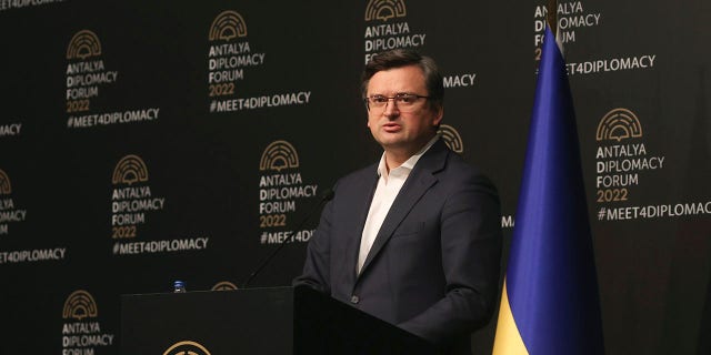 Ukraine's Foreign Minister Dmytro Kuleba speaks to journalists during a news conference following a tripartite meeting with Turkish Foreign Minister Mevlut Cavusoglu and Russia's Foreign Minister Sergey Lavrov, in Antalya, Turkey, Thursday, March 10, 2022. Talks between the top diplomats of Russia and Ukraine in Turkey ended without any breakthrough, Ukrainian Foreign Minister Dmytro Kuleba said Thursday.Â