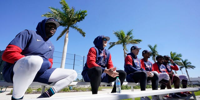 Atlanta Braves minor leaguers watch a game during the start of spring training baseball at the CoolToday Park Sunday March 13, 2022, in North Port, Fl.