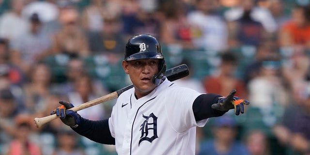 Miguel Cabrera of the Detroit Tigers plays during a baseball game in Detroit on Saturday, Aug. 28, 2021.  On Sunday, March 13, 2022, Cabrera appeared at the start of his 20th spring training in the majors, his 15th with the Detroit Tigers.