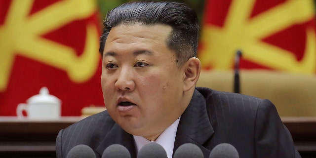 North Korean leader Kim Jong Un attends a meeting of the Korean Labor Party in Pyongyang, North Korea, on February 28, 2022.