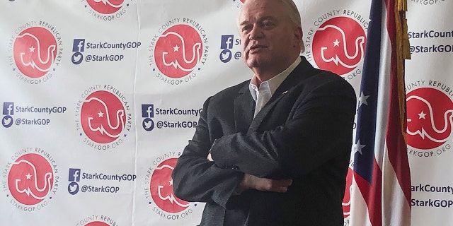 Mike Gibbons speaks at the Stark Country GOP headquarters in Canton, Ohio, on March 10, 2022.
