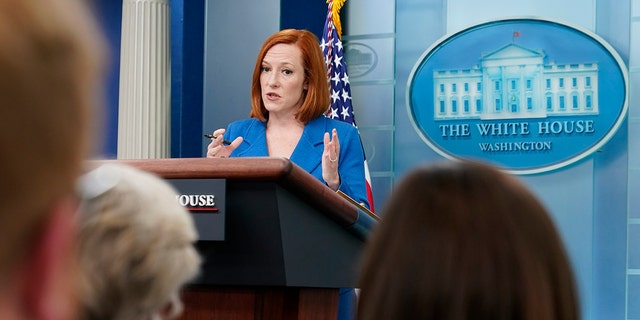 White House press secretary Jen Psaki speaks during a press briefing at the White House, Friday, March 18, 2022, in Washington.