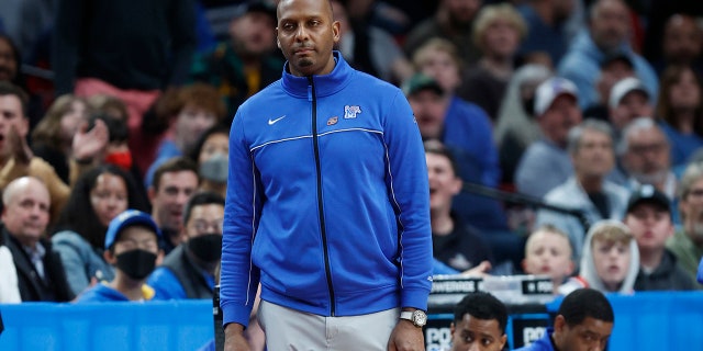 Memphis head coach Penny Hardaway watches from the sideline during the first half of a second-round NCAA college basketball tournament game against Gonzaga, Saturday, March 19, 2022, in Portland, Ore. Gonzaga won 82-78.