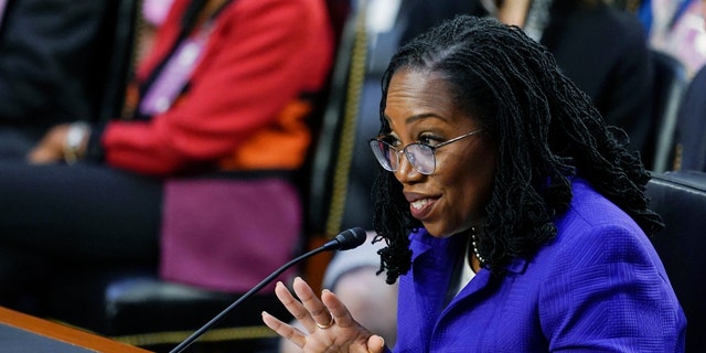 Supreme Court nominee Judge Ketanji Brown Jackson gestures during her confirmation hearing before the Senate Judiciary Committee Monday, March 21, 2022, on Capitol Hill in Washington. (WHD Photo/Carolyn Kaster)