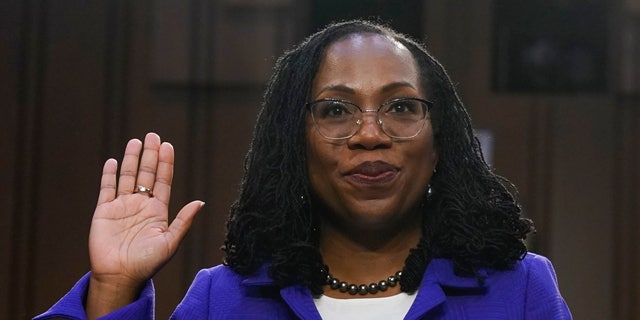 Supreme Court nominee Judge Ketanji Brown Jackson is sworn in for her confirmation hearing before the Senate Judiciary Committee Monday, March 21, 2022, on Capitol Hill in Washington. (AP Photo/Jacquelyn Martin)