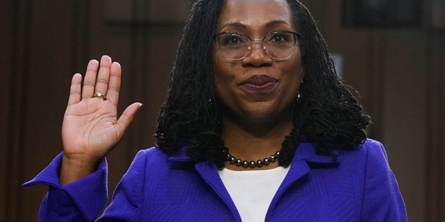 Supreme Court nominee Judge Ketanji Brown Jackson is sworn in for her confirmation hearing before the Senate Judiciary Committee Monday, March 21, 2022, on Capitol Hill in Washington. (AP Photo/Jacquelyn Martin)