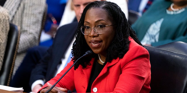 Supreme Court nominee Ketanji Brown Jackson speaks during the second day of her confirmation hearing, Monday, March 21, 2022, to the Senate Judiciary Committee on Capitol Hill in Washington. 