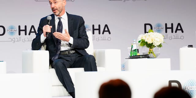 U.S. special envoy for Iran Robert Malley speaks at the Doha Forum in Doha, Qatar, Sunday, March 27, 2022.