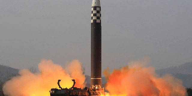 This photo distributed by the North Korean government shows what it says a test-fire of a Hwasong-17 intercontinental ballistic missile (ICBM), at an undisclosed location in North Korea on March 24, 2022.
