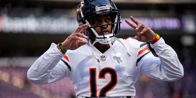 Allen Robinson #12 of the Chicago Bears heads to the locker room before the game against the Minnesota Vikings at U.S. Bank Stadium on January 9, 2022 in Minneapolis, Minnesota.