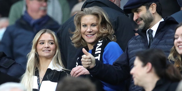 Amanda Staveley, chief executive officer of PCP Capital Partners, and husband Mehrdad Ghodoussi look on prior to the Premier League match between Newcastle United and Manchester United at St James' Park on Dec. 27, 2021, in Newcastle upon Tyne, England.