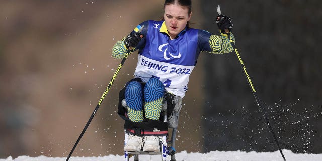 Anastasiia Laletina of Team Ukraine competes in the Women's Sprint Sitting Qualification on day five of the Beijing 2022 Winter Paralympics at Zhangjiakou National Biathlon Centre on March 9, 2022, in Zhangjiakou, China.