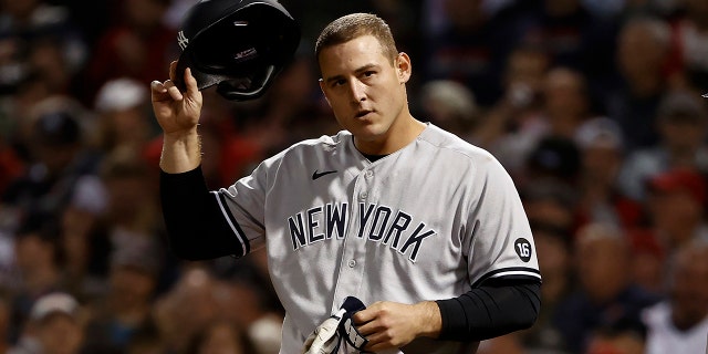 Anthony Rizzo of the New York Yankees on Oct. 6, 2021 in Boston, Massachusetts.