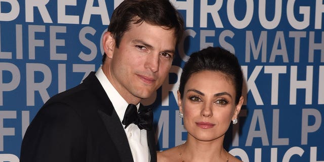 Ashton Kutcher with wife Mila Kunis, whom he met while filming "That 70's show," It ran for eight seasons.