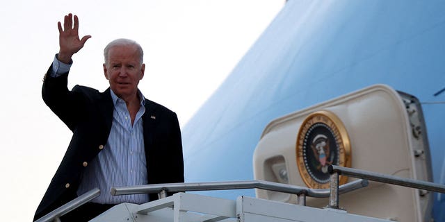 President Biden boards Air Force One to fly to Warsaw, in Jasionka, near Rzeszow, Poland, March 25, 2022.