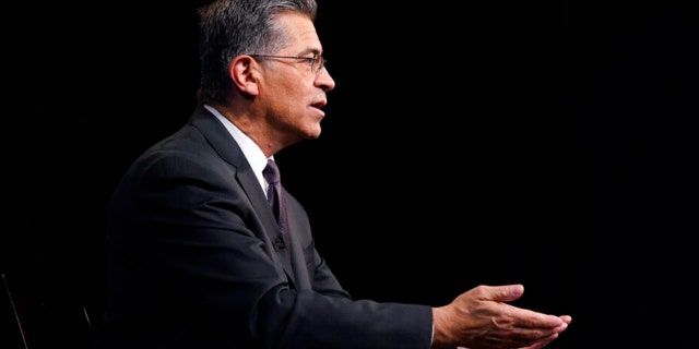 Health and Human Services Secretary Xavier Becerra, is interviewed by the Associated Press, Thursday, March 17, 2022, in Washington.