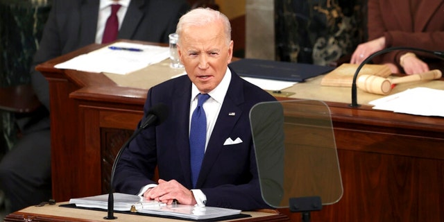 President Joe Biden delivers his first State of the Union address to a joint session of Congress at the Capitol, Tuesday, March 1, 2022, in Washington. (Julia Nikhinson/Pool via AP) 
