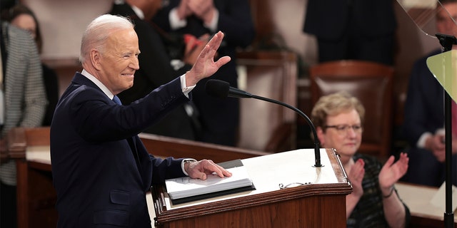 President Biden arrives to deliver his first State of the Union address at the Capitol on March 1, 2022.