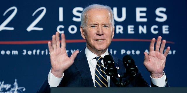 President Joe Biden speaks at the House Democratic Caucus Issues Conference