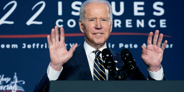 President Joe Biden speaks at the House Democratic Caucus Issues Conference