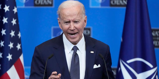 President Biden speaking during a media conference, after a NATO summit and Group of Seven meeting, at NATO headquarters in Brussels