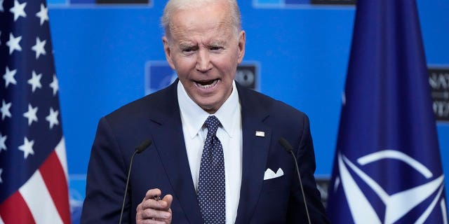 President Joe Biden speaks during a media conference, after a NATO summit and Group of Seven meeting, at NATO headquarters in Brussels