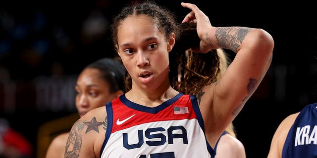 Brittney Griner of USA during the Women's Semifinal Basketball game between United States and Serbia on day fourteen of the Tokyo 2020 Olympic Games at Saitama Super Arena on Aug. 6, 2021 in Saitama, Japan