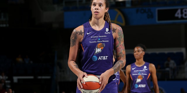 Brittney Griner of the Phoenix Mercury gets ready to shoot a free throw against the Chicago Sky on Sept. 1, 2019 at the Wintrust Arena in Chicago, Illinois.