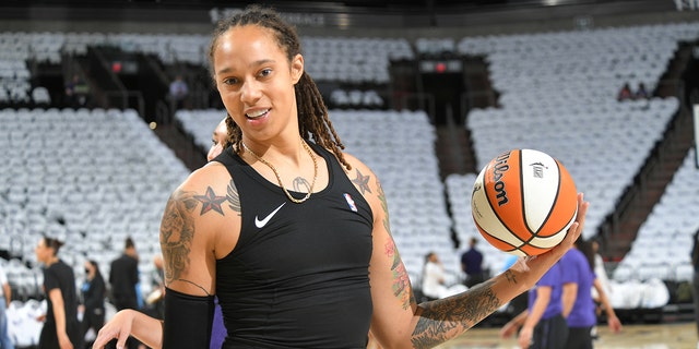 Brittney Griner #42 of the Phoenix Mercury warms up before the game against the Chicago Sky during Game One of the 2021 WNBA Finals on October 10, 2021 at Footprint in Phoenix, Arizona.
