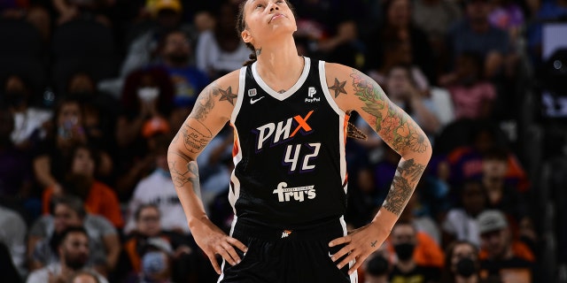 Brittney Griner of the Mercury during the Chicago Sky game on Oct. 13, 2021, at Footprint Center in Phoenix, Arizona.