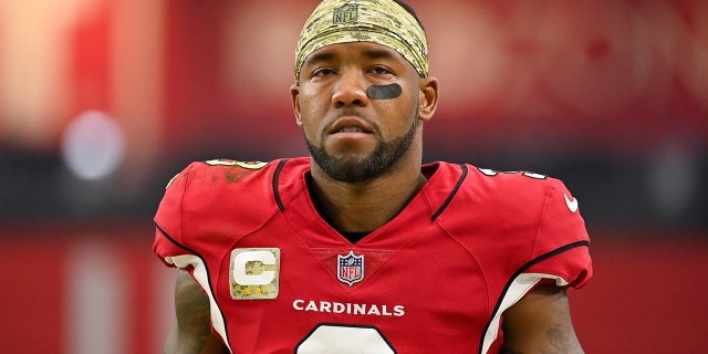 Budda Baker #3 of the Arizona Cardinals looks on during the second quarter against the Carolina Panthers at State Farm Stadium on November 14, 2021 in Glendale, Arizona. The Panthers defeated the Cardinals 34-10.