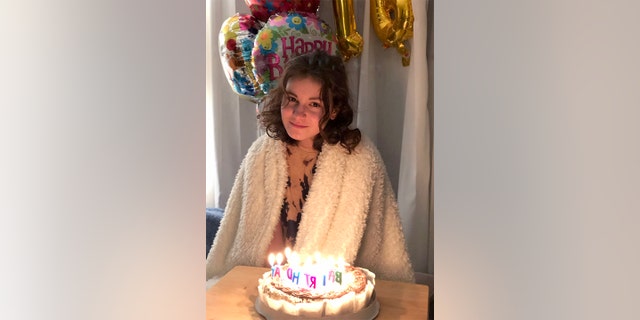 "M" is shown during her most recent birthday. The Thompsons are trying to get her out of Ukraine safely and ultimately bring her home with them to Kentucky. "We're saying, ‘Please, let us move the children,’" Colleen Thompson told Fox News Digital.