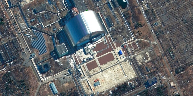 This satellite image provided by Maxar Technologies shows a close view of Chernobyl nuclear facilities, Ukraine, during the Russian invasion, Thursday, March 10, 2022.