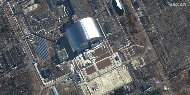 Chernobyl Nuclear Power Plant is seen in a satellite image in Ukraine, March 10, 2022.