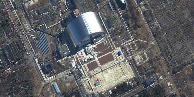 Chernobyl Nuclear Power Plant is seen in a satellite image in Ukraine, March 10, 2022.