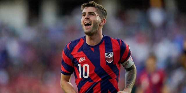 United States' Christian Pulisic reacts during the first half of a FIFA World Cup qualifying soccer match against Panama, Domenica, marzo 27, 2022, in Orlando, Fla.