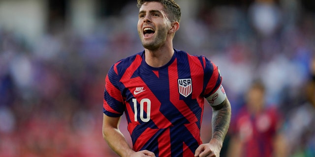 United States' Christian Pulisic reacts during the first half of a FIFA World Cup qualifying soccer match against Panama, Domenica, marzo 27, 2022, in Orlando, Fla.