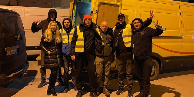 Yulia Skuibida, far left, front, is pictured with her friends who volunteered with her at the border. Skuibida said she knew only three people when she arrived in Poland; she met the others as she spent time there.