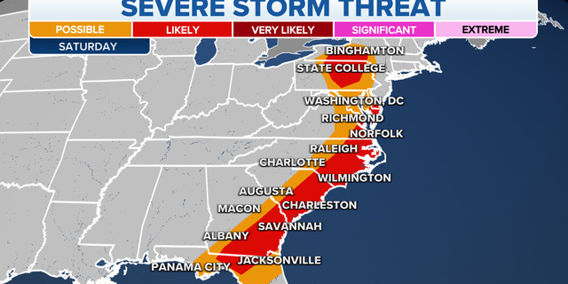 East Coast severe storm threat