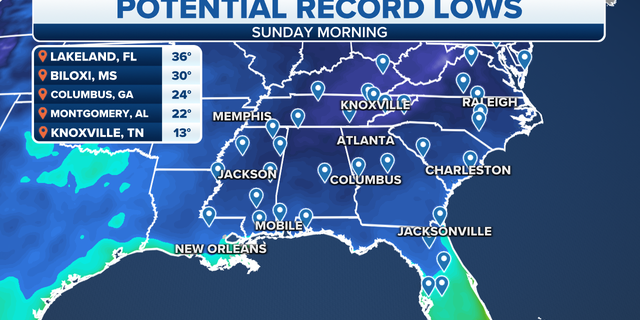 Eastern potential record low temperatures