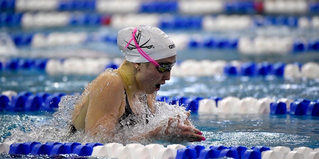 Emma Weyant of the Virginia Cavaliers swims the breaststroke leg of the 400IM on her way to a fourth-place finish during the 2022 NCAA Division I Women's Swimming and Diving Championship at the McAuley Aquatic Center on the campus of the Georgia Institute of Technology on March 18, 2022 in Atlanta, Georgia.