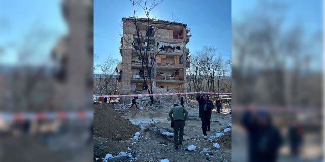 A building destroyed in Kyiv, Ukraine, taken by Amed Khan.