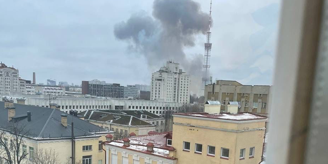Photo of explosion taken from Kyiv resident Olga Rudyaga's window.