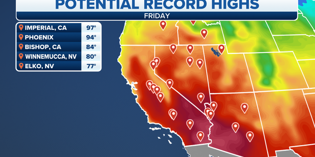 Friday potential record highs