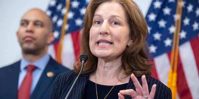 Rep. Kim Schrier, D-Wash., a pediatrician, makes remarks on the coronavirus during a news conference after a meeting of the House Democratic Caucus in the Capitol on Tuesday, March 3, 2020.