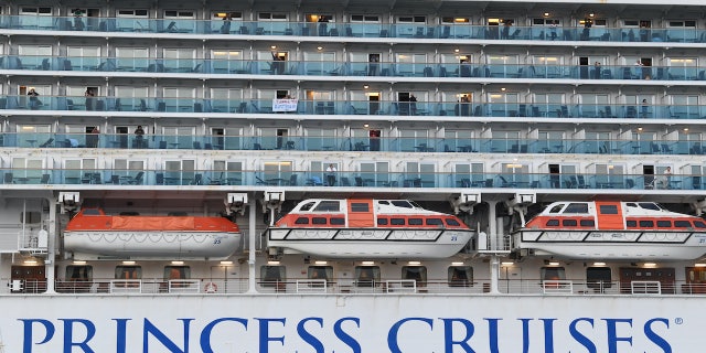 APRIL 23: The Ruby Princess cruise ship as she begins her departure from Port Kembla on April 23, 2020 in Wollongong, Australia.