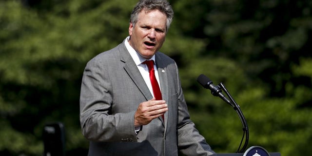 Michael Dunleavy, governor of Alaska, speaks during an event on the South Lawn of the White House in Washington, D.C., Al Drago/Bloomberg via Getty Images